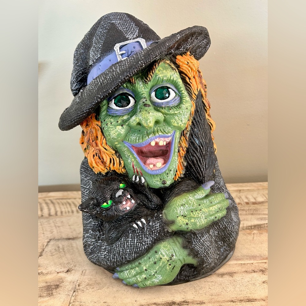Vintage Halloween WITCH WITH Black Cat Creepy Latex Foam Prop